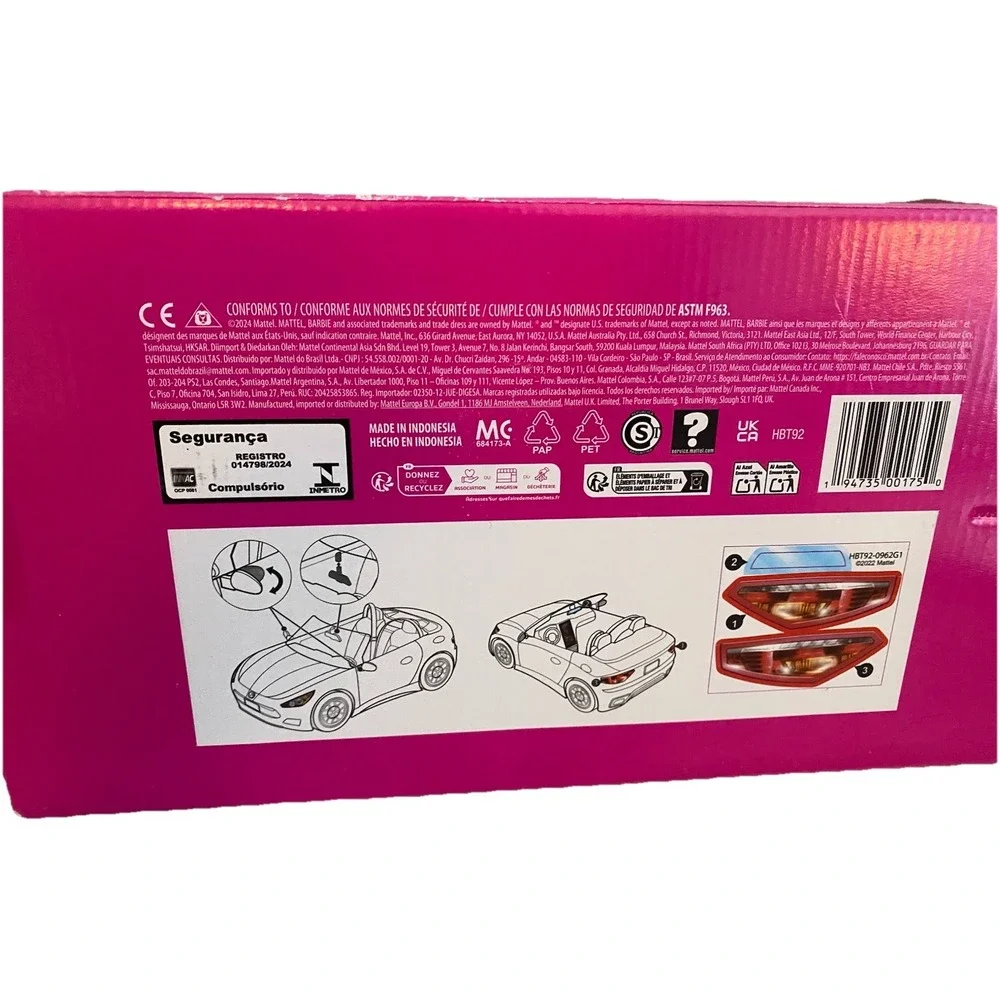 NEW Barbie Convertible 2-Seater Vehicle Pink Car w/ Rolling Wheels‎ HBT92 Mattel